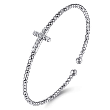 14K White Gold Bujukan and Diamond Cross Split Bangle Bracelet