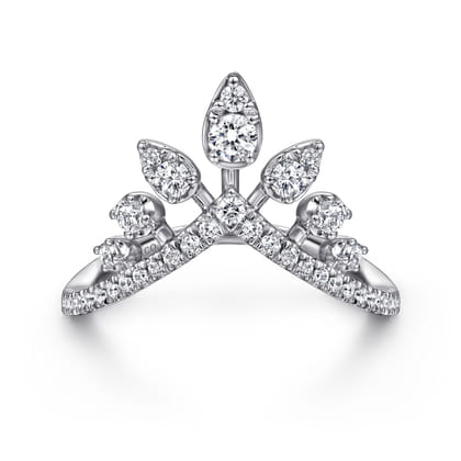14K White Gold Bursting Diamond Chevron Ring
