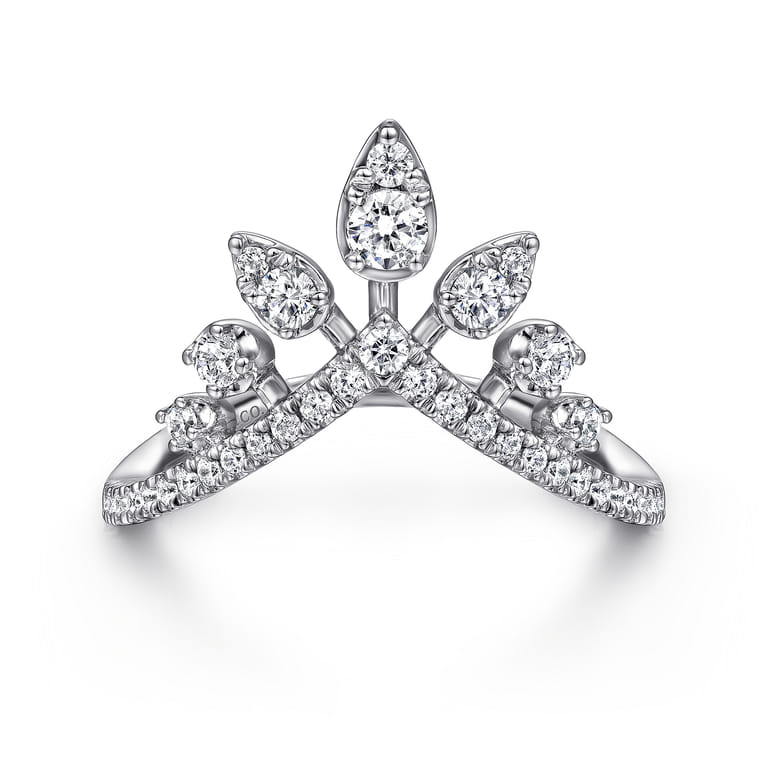 14K White Gold Bursting Diamond Chevron Ring - 0.5 ct - Shot 1