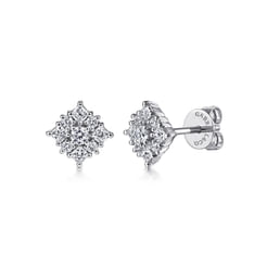 14K White Gold Bursting Star Diamond Stud Earrings