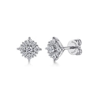 14K White Gold Bursting Star Diamond Stud Earrings