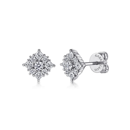 14K White Gold Bursting Star Diamond Stud Earrings