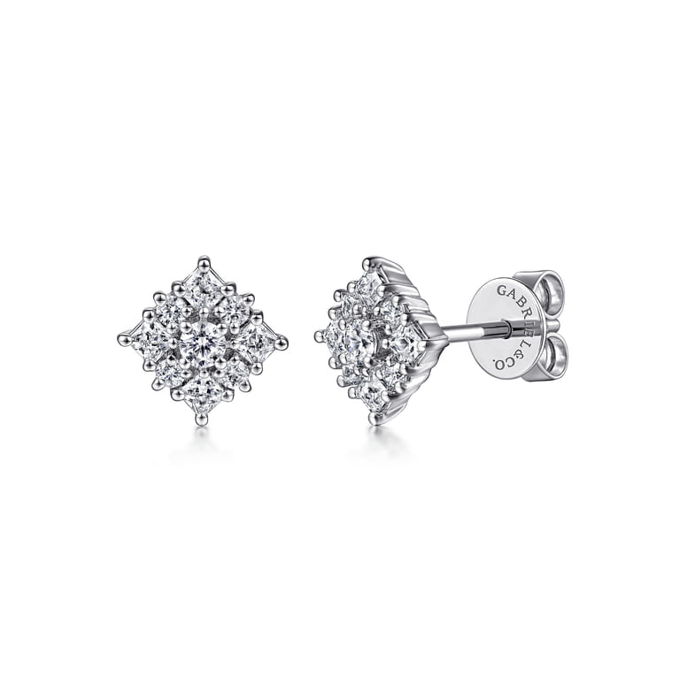 14K White Gold Bursting Star Diamond Stud Earrings - 0.5 ct - Shot 1