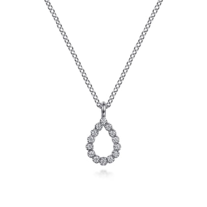 14K White Gold Butter Cup Set Diamond Teardrop Pendant Necklace