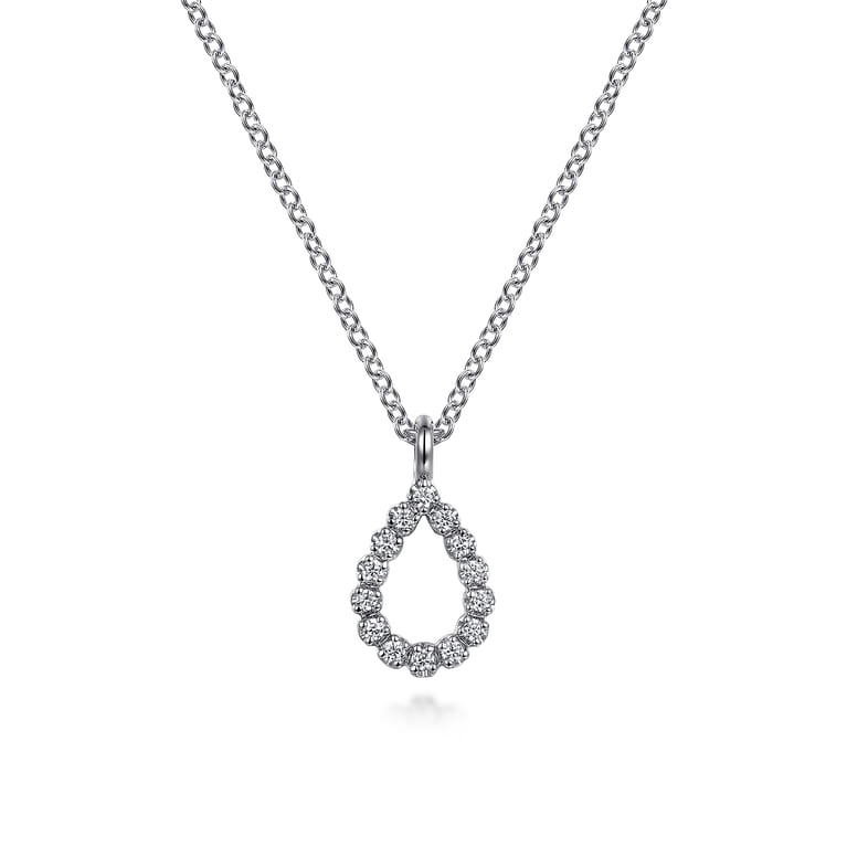 14K White Gold Butter Cup Set Diamond Teardrop Pendant Necklace - 0.05 ct - Shot 1