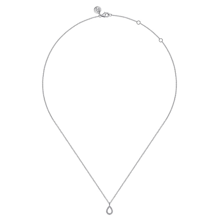 14K White Gold Butter Cup Set Diamond Teardrop Pendant Necklace