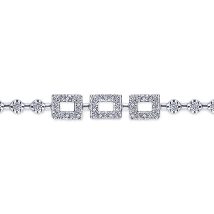 14K White Gold Buttercup Diamond Tennis Bracelet with Rectangle Stations