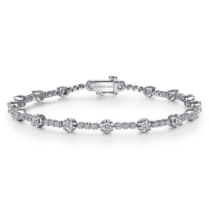 14K White Gold Buttercup Set Diamond Tennis Bracelet