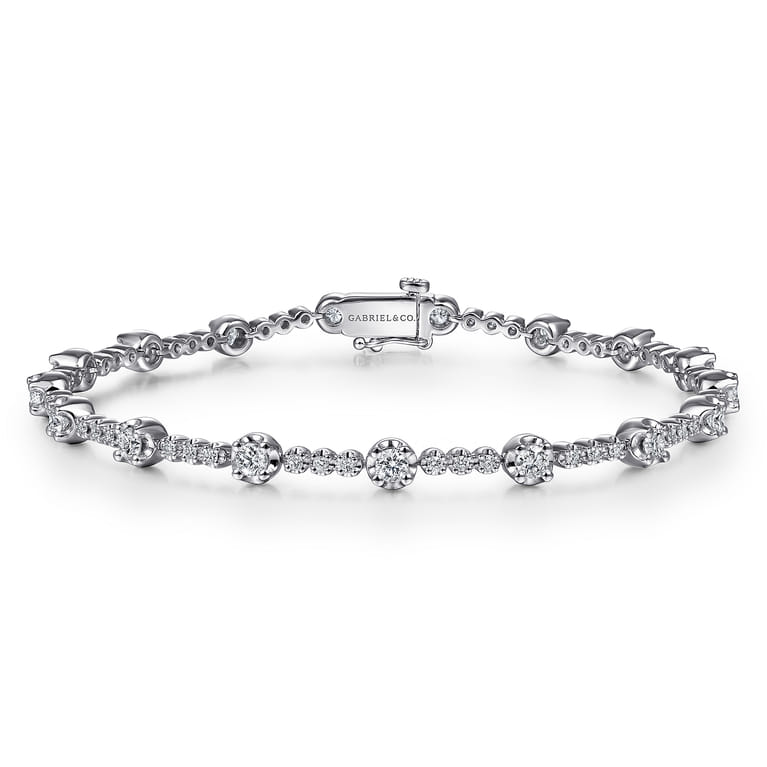14K White Gold Buttercup Set Diamond Tennis Bracelet - 1.6 ct - Shot 1