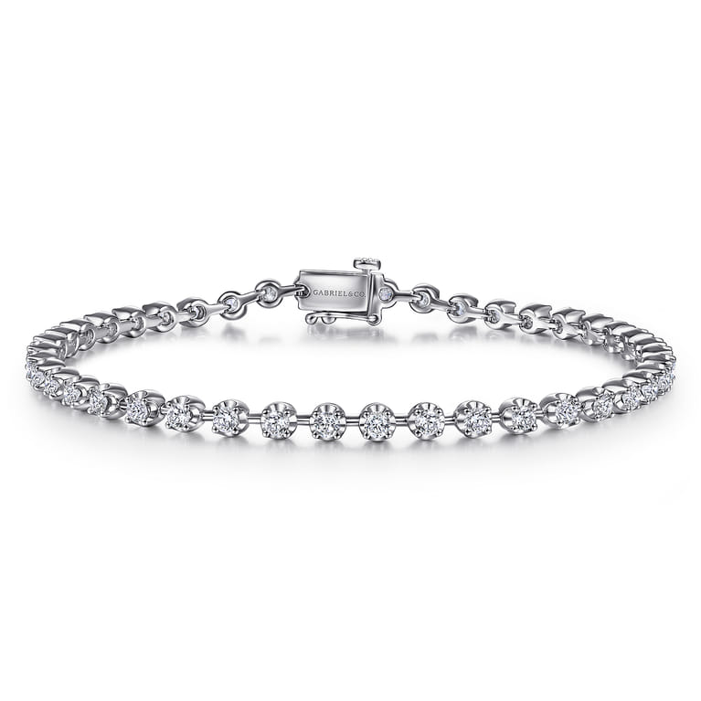 14K White Gold Buttercup Set Diamond Tennis Bracelet - 2 ct - Shot 1