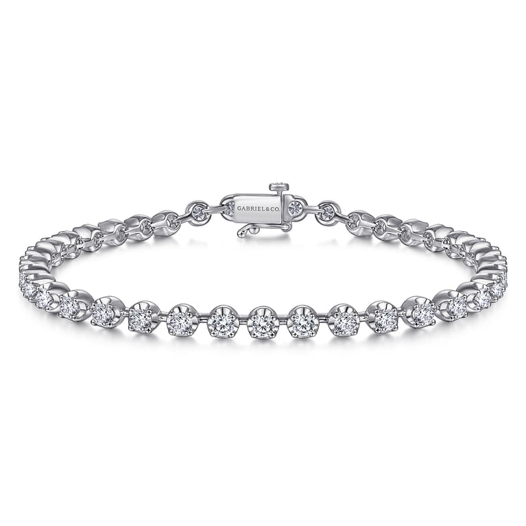 14K White Gold Buttercup Set Diamond Tennis Bracelet - 2.59 ct - Shot 1