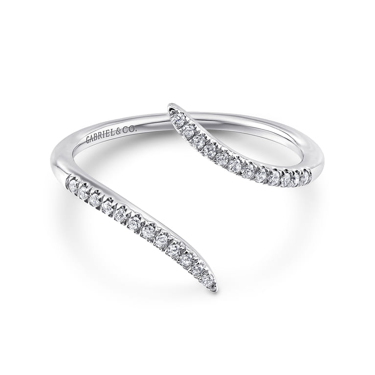 14K White Gold Bypass Open Diamond Ring - 0.1 ct - Shot 1