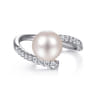 14K White Gold Bypass Pearl and Diamond Ring - 0.23 ct