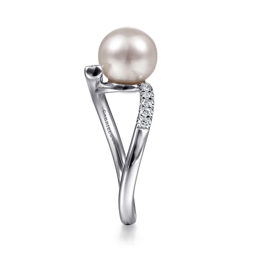 14K White Gold Bypass Pearl and Diamond Ring - 0.23 ct - Shot 4