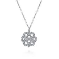 14K White Gold Celtic Knot Diamond Pendant Necklace