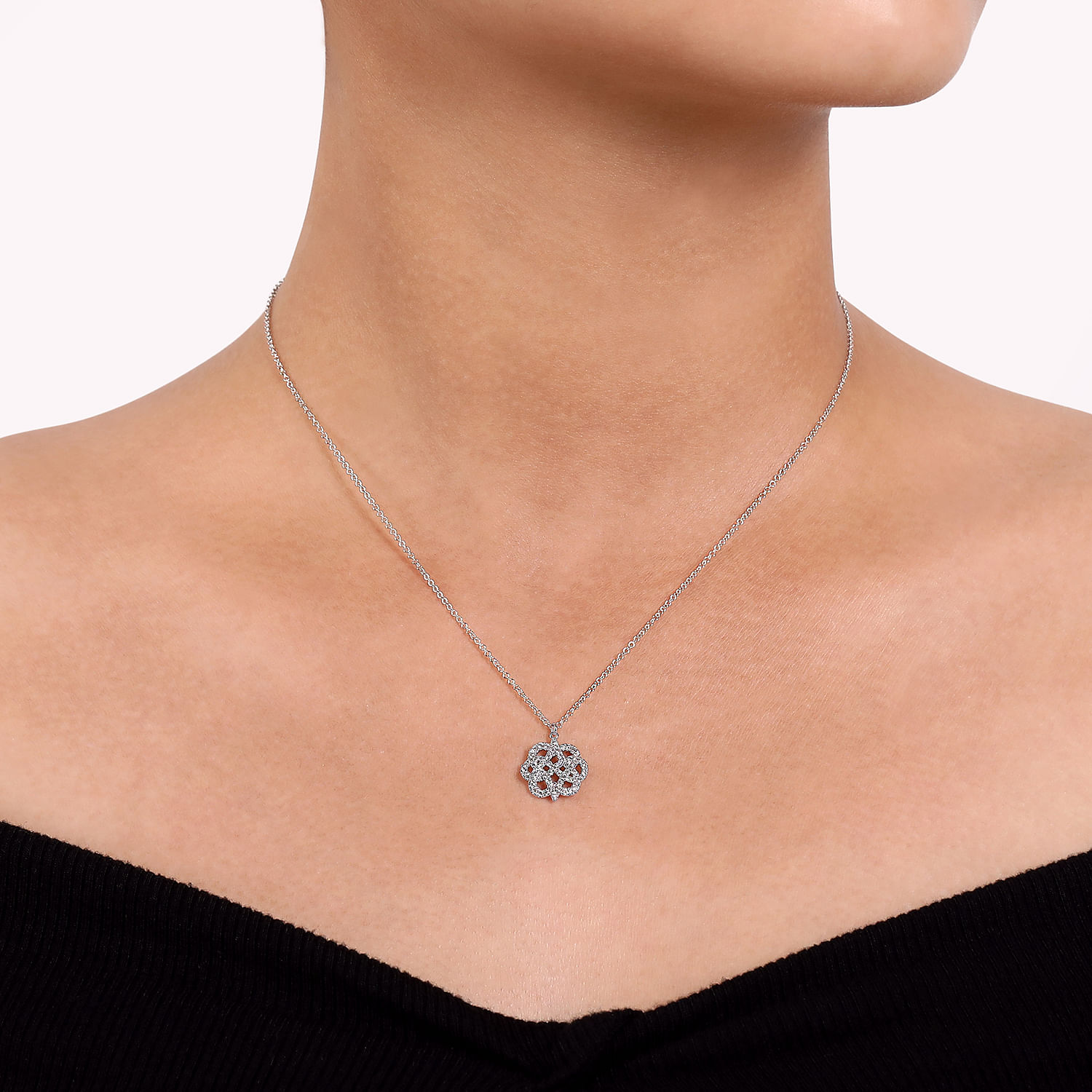 14K White Gold Celtic Knot Diamond Pendant Necklace - 0.31 ct - Shot 3