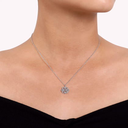 14K White Gold Celtic Knot Diamond Pendant Necklace