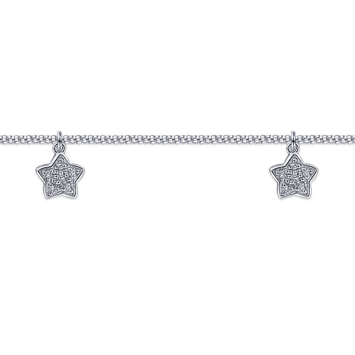 14K White Gold Chain Ankle Bracelet with White Gold Diamond Star Charms - 0.18 ct - Shot 2