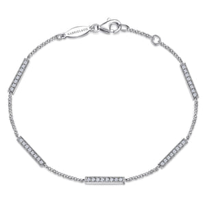 14K White Gold Chain Bracelet with Diamond Bar Stations