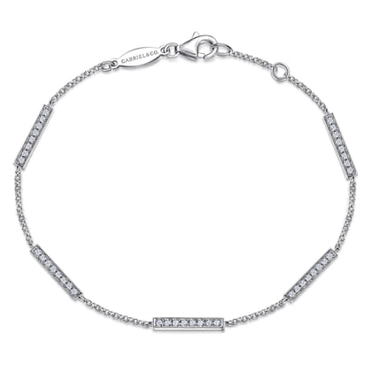 14K White Gold Chain Bracelet with Diamond Bar Stations