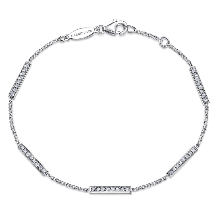 14K White Gold Chain Bracelet with Diamond Bar Stations - 0.3 ct - Shot 1