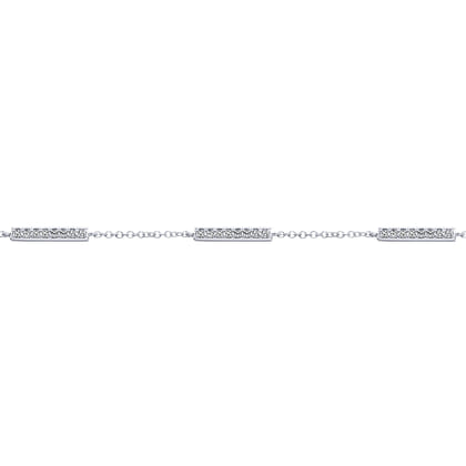 14K White Gold Chain Bracelet with Diamond Bar Stations