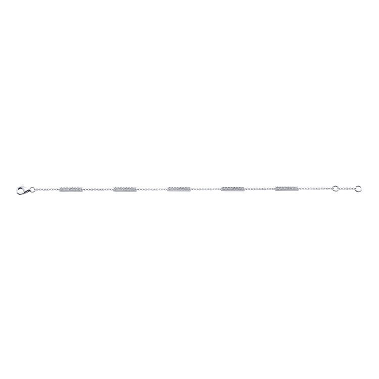 14K White Gold Chain Bracelet with Diamond Bar Stations