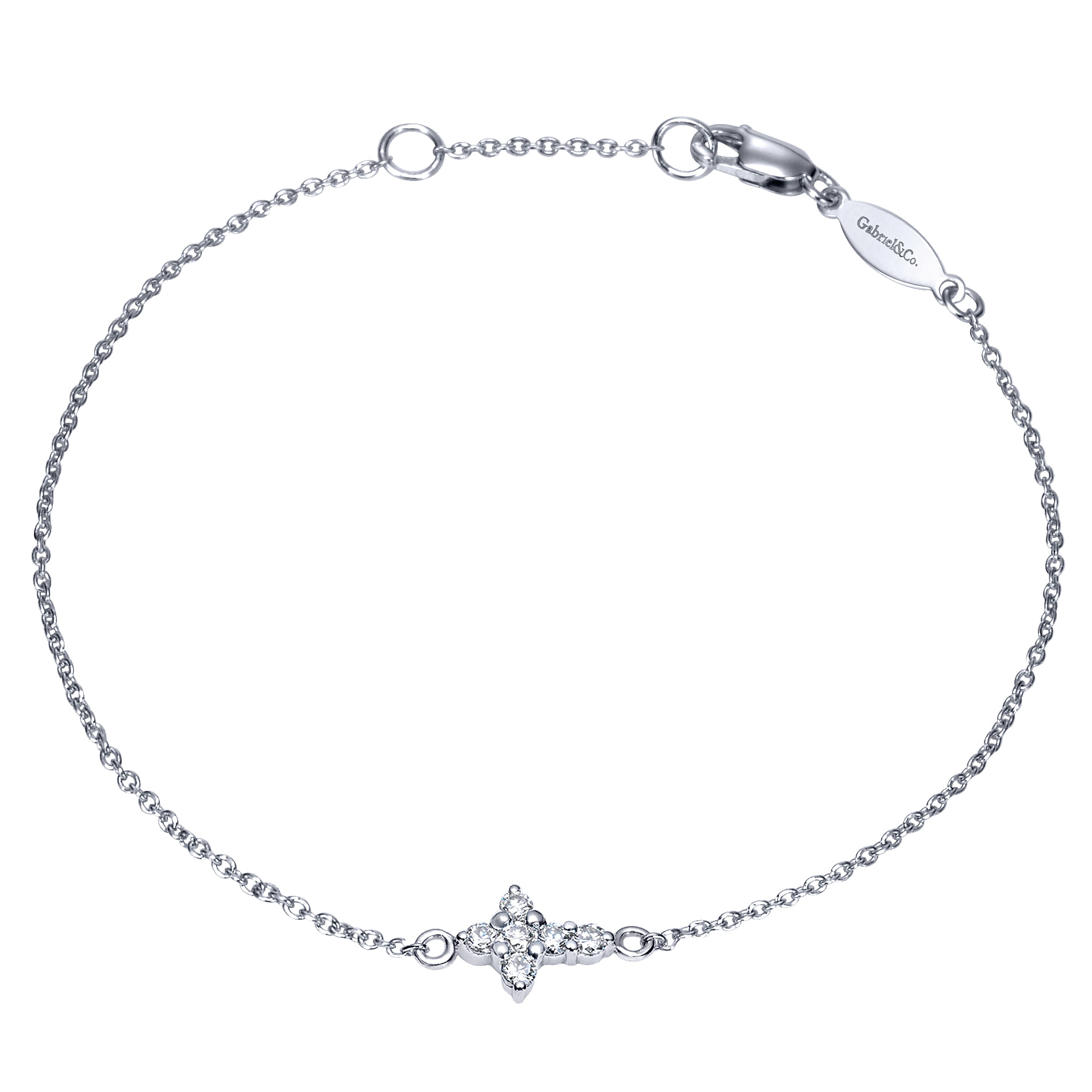 14K White Gold Chain Bracelet with Diamond Cross