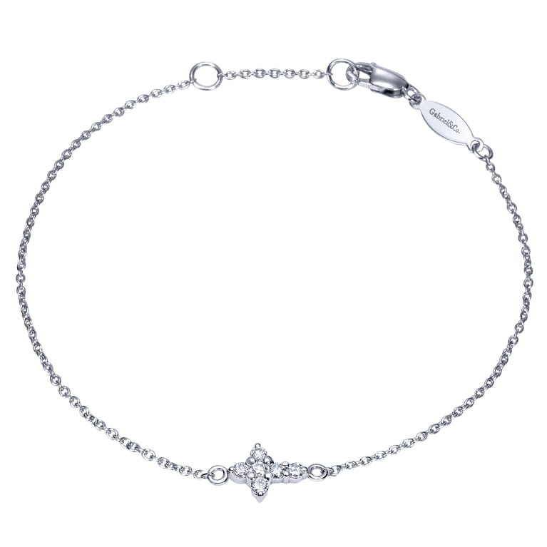 14K White Gold Chain Bracelet with Diamond Cross - 0.1 ct - Shot 1