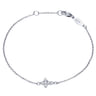 14K White Gold Chain Bracelet with Diamond Cross - 0.1 ct