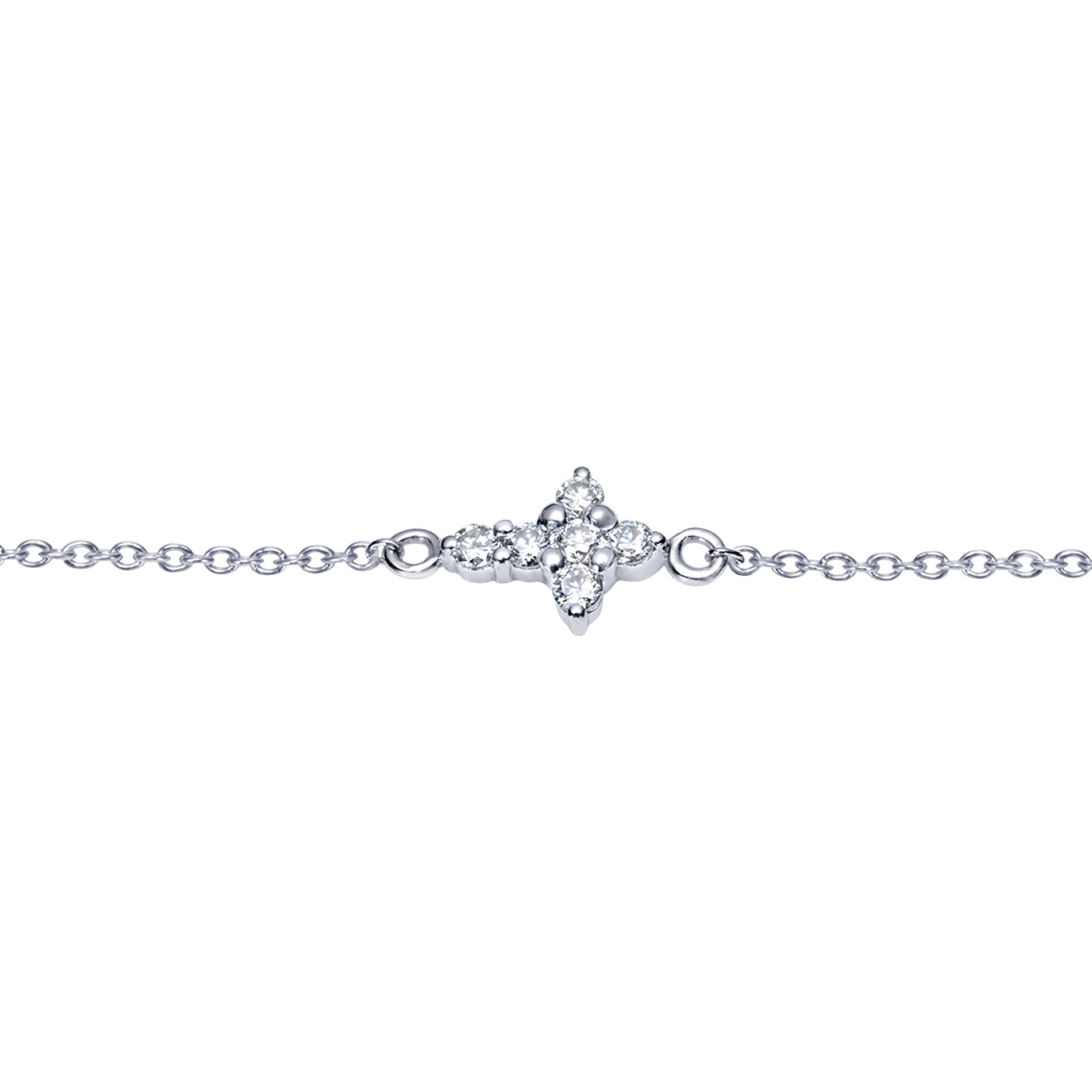 14K White Gold Chain Bracelet with Diamond Cross