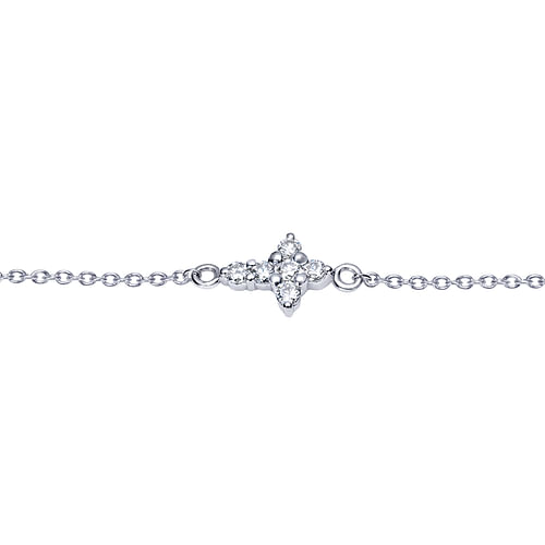 14K White Gold Chain Bracelet with Diamond Cross - 0.1 ct - Shot 2