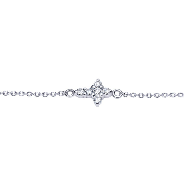 14K White Gold Chain Bracelet with Diamond Cross - 0.1 ct - Shot 2