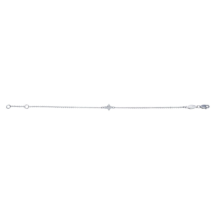 14K White Gold Chain Bracelet with Diamond Cross