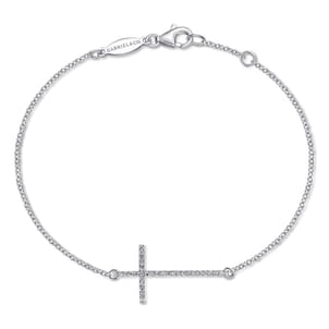 14K White Gold Chain Bracelet with Diamond Cross