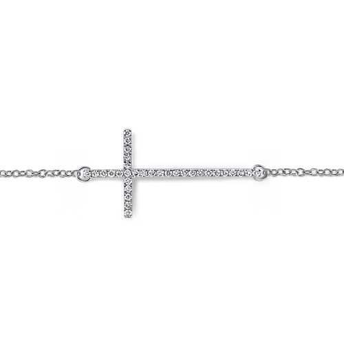 14K White Gold Chain Bracelet with Diamond Cross - 0.12 ct - Shot 2