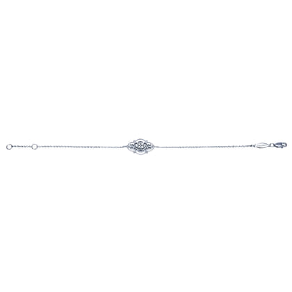 14K White Gold Chain Bracelet with Diamond Filigree Center Station