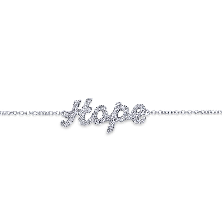 14K White Gold Chain Bracelet with Diamond Pave HOPE - 0.21 ct - Shot 2