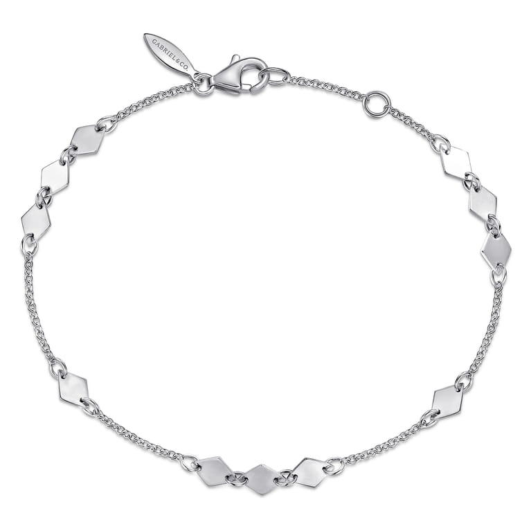14K White Gold Chain Bracelet with Flat Rhombus Stations - Shot 1