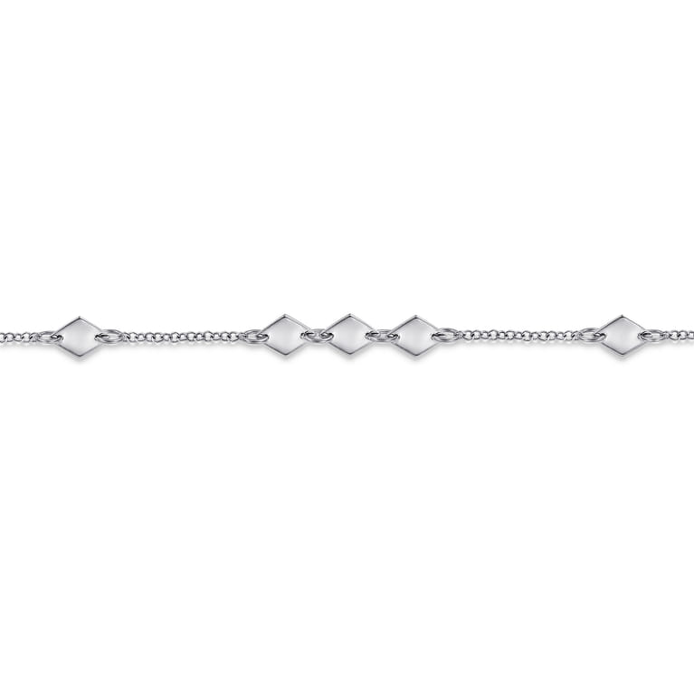 14K White Gold Chain Bracelet with Flat Rhombus Stations - Shot 2