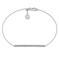 14K White Gold Chain Bracelet with Pave Diamond Bar