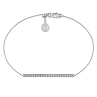 14K White Gold Chain Bracelet with Pave Diamond Bar