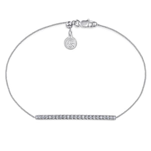 14K White Gold Chain Bracelet with Pave Diamond Bar