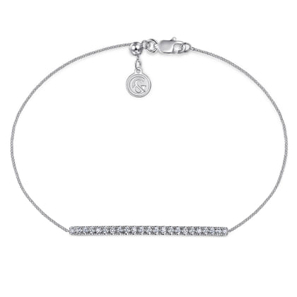 14K White Gold Chain Bracelet with Pave Diamond Bar