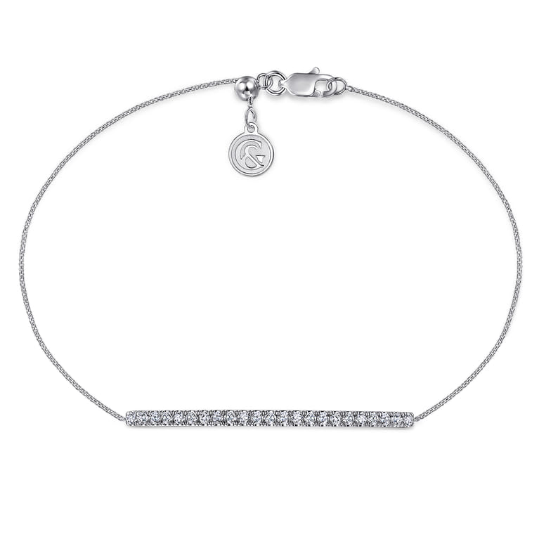 14K White Gold Chain Bracelet with Pave Diamond Bar - 0.5 ct - Shot 1
