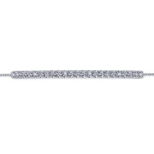 14K White Gold Chain Bracelet with Pave Diamond Bar