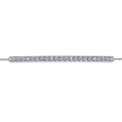 14K White Gold Chain Bracelet with Pave Diamond Bar