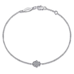 14K White Gold Chain Bracelet with Pavé Diamond Hamsa