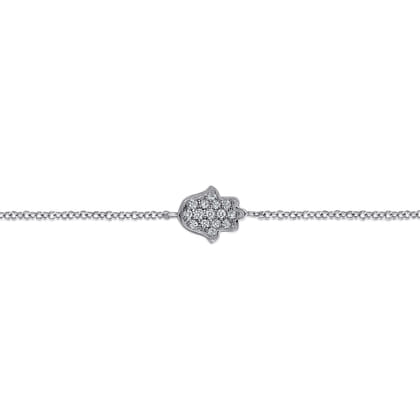14K White Gold Chain Bracelet with Pave Diamond Hamsa