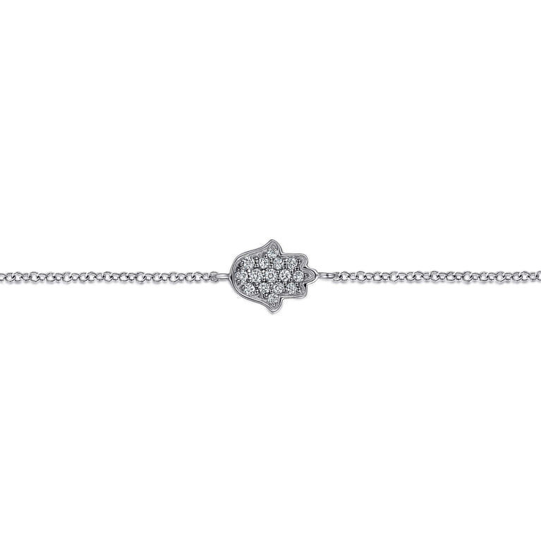 14K White Gold Chain Bracelet with Pave Diamond Hamsa - 0.11 ct - Shot 2